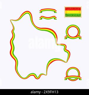 Plan de la Bolivie. La bordure est marquée avec un ruban dans les couleurs nationales. Le paquet contient un tampon avec drapeau et cadres. Le fichier est créé avec Wit Illustration de Vecteur