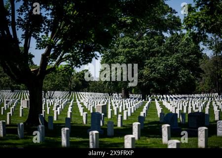 Washington DC, États-Unis. 31 mai 2024. Le cimetière national d'Arlington, avec un hommage aux soldats qui ont perdu la vie pendant la seconde Guerre mondiale, lors d'une visite d'une journée du premier ministre belge de Croo à Washington DC, États-Unis, vendredi 31 mai 2024. BELGA PHOTO JASPER JACOBS crédit : Belga News Agency/Alamy Live News Banque D'Images