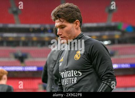 Londres, Royaume-Uni. 31 mai 2024. Fran Garcia (20 ans) du Real Madrid vu lors de la dernière séance d'entraînement avant la finale de l'UEFA Champions League 2024 entre le Borussia Dortmund et le Real Madrid à Wembley à Londres. (Crédit photo : Gonzales photo/Alamy Live News Banque D'Images