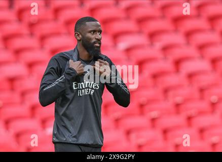 Londres, Royaume-Uni. 31 mai 2024. Antonio Rüdiger (22 ans) du Real Madrid vu lors de la dernière séance d'entraînement avant la finale de l'UEFA Champions League 2024 entre le Borussia Dortmund et le Real Madrid à Wembley à Londres. (Crédit photo : Gonzales photo/Alamy Live News Banque D'Images