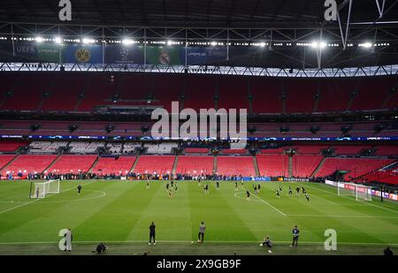 Vue générale lors d’une séance d’entraînement au stade de Wembley à Londres, en prévision de la finale de la Ligue des Champions samedi 1er juin. Date de la photo : vendredi 31 mai 2024. Banque D'Images