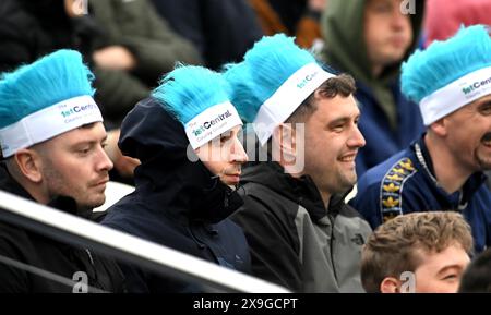 Hove UK 31 mai 2024 - les fans se sont bien enveloppés pendant le match de cricket Vitality T20 Blast entre les Sharks du Sussex et le Gloucestershire au 1er Central County Ground à Hove : crédit Simon Dack /TPI/ Alamy Live News Banque D'Images