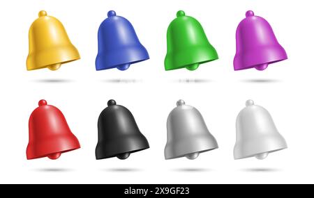 Ensemble vectoriel de diverses cloches colorées isolées sur un fond blanc Uni. Illustration de Vecteur