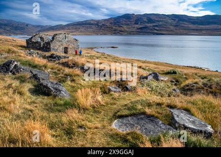 Demeure du 14thc ferme Hvalsey Banquet Hall, l'un des mieux conservés ruines scandinaves dans le pays. Hvalsey Qaqortoq, Kujalleq, le sud du Groenland, Banque D'Images