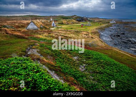 Norstead Viking Village à L'Anse aux Meadows, Terre-Neuve-et-Labrador, Canada. Norstead : a Viking Village & Port of Trade est une reconstruction d'un V. Banque D'Images