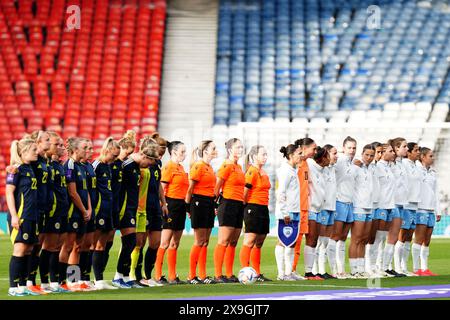 Équipes d'Écosse et d'Israël avant le match de qualification de l'UEFA Women's Euro 2025 League B, Groupe B2 à Hampden Park, Glasgow. Date de la photo : vendredi 31 mai 2024. Banque D'Images