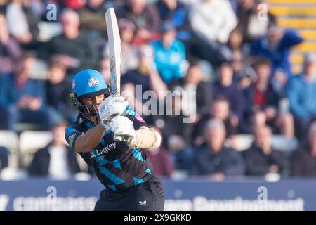 Brett D'Oliveira en action à Worcester, Royaume-Uni lors du match Vitality Blast entre Worcestershire Rapids et Lancashire Lightning le 31 mai 2024, au Worcestershire County Cricket Club, New Road, Worcester Banque D'Images