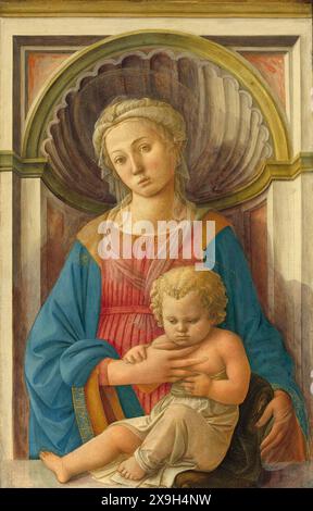 Peinture de Madone et de l'enfant par l'artiste florentin italien Fra Filippo Lippi icône d'art religieux médiéval Banque D'Images