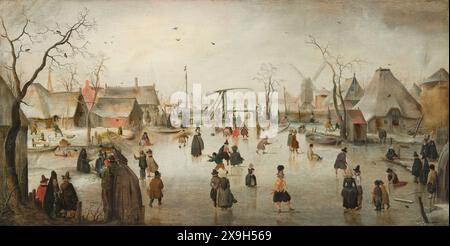 Peinture du peintre néerlandais Hendrick Avercamp Ice Skating dans un village art art chef-d'œuvre historique perspective d'or âge d'or scène hivernale 1619 17ème siècle Banque D'Images