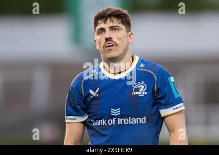 Dublin, Irlande. 01 juin 2024. Jimmy O'Brien de Leinster lors du match de la ronde 18 du United Rugby entre Leinster Rugby et Connacht Rugby au RDS Arena de Dublin, Irlande le 31 mai 2024 (photo by Andrew SURMA/ Credit : Sipa USA/Alamy Live News Banque D'Images