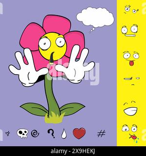 collection de pack d'expressions de personnages de dessin animé de fleurs en format vectoriel Illustration de Vecteur