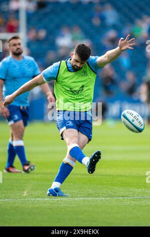 Dublin, Irlande. 01 juin 2024. Harry Byrne de Leinster avant le match de la 18e ronde du United Rugby entre Leinster Rugby et Connacht Rugby à la RDS Arena de Dublin, Irlande le 31 mai 2024 (photo by Andrew SURMA/ Credit : Sipa USA/Alamy Live News Banque D'Images