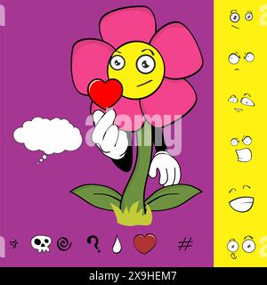 collection de pack d'expressions de personnages de dessin animé de fleurs en format vectoriel Illustration de Vecteur