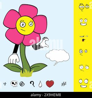 collection de pack d'expressions de personnages de dessin animé de fleurs en format vectoriel Illustration de Vecteur