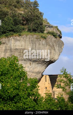 Abri rocheux, musée du château, musée national de la Préhistoire, la rivière Vézère des hommes préhistoriques dans le village des Eyzies dans le Périgord Noir en t Banque D'Images