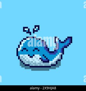 Illustration vectorielle de baleine avec Pixel Art Design, parfait pour les conceptions à thème d'actifs de jeu Illustration de Vecteur