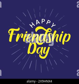Happy Friendship Day illustration de typographie vectorielle dessinée à la main sur fond bleu. Carte de voeux pour la journée de l'amitié. logo de lettrage de jour de l'amitié. Illustration de Vecteur