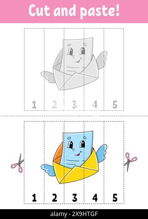 Apprendre les chiffres 1 à 5. Couper et coller. personnage de dessin animé. Feuille de travail de développement de l'éducation. Jeu pour enfants. Page activité. Illustration vectorielle. Illustration de Vecteur