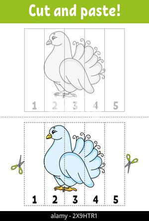 Apprendre les chiffres 1 à 5. Couper et coller. personnage de dessin animé. Feuille de travail de développement de l'éducation. Jeu pour enfants. Page activité. Illustration vectorielle. Illustration de Vecteur