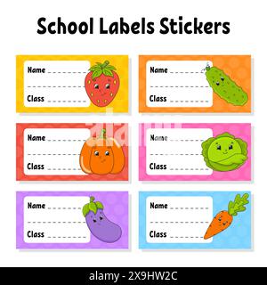 Nom et classe. Étiquettes de retour à l'école. Placez les autocollants pour l'ordinateur portable. Autocollants brillants. Étiquette rectangulaire. Illustration vectorielle. Illustration de Vecteur
