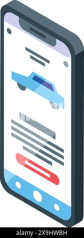 illustration 3d d'un téléphone portable affichant un écran de service de location de voiture, isolé sur blanc Illustration de Vecteur