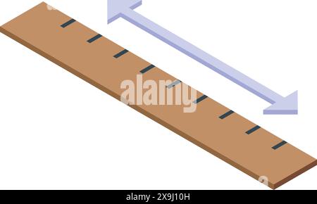 Illustration de règle isométrique détaillée et précise à des fins éducatives et techniques avec mesure en centimètres et pouces, conception en bois, graphique vectoriel et éléments 3D. Illustration de Vecteur