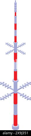 Illustration numérique d'une tour de communication sans fil de 5g, isolée sur fond blanc, en perspective isométrique Illustration de Vecteur
