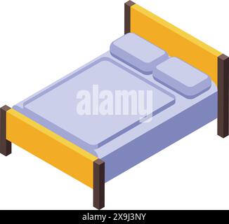 Illustration de lit double isométrique élégante et moderne avec un design intérieur coloré et des meubles de chambre confortables pour un sommeil de qualité et un graphique vectoriel de décoration intérieure Illustration de Vecteur