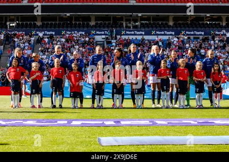 Oslo, Norvège. 31 mai 2024. Les joueurs norvégiens s'alignent pour le match de qualification européenne de l'UEFA entre la Norvège et l'Italie au stade Ullevaal à Oslo. (Crédit photo : Gonzales photo/Alamy Live News Banque D'Images