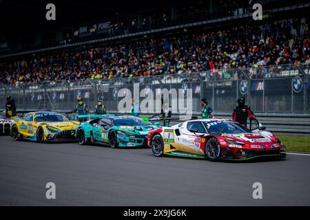 Felipe Fernandez laser, Daniel Keilwitz, Luca Ludwig, Nicolas Varrone (Frikadelli Racing Team, Ferrari 296 GT3, SP9, #01), Danny Soufi, Torsten Kratz, Maximilian Paul, Colin Caresani (Konrad Motorsport GmbH, Lamborghini Huracan GT3, SP9, #07), Michele Beretta, Frank Bird, Jusuf Owega, Arjun Maini (Mercedes-AMG Team Bilstein HRT Hupert Haupt Racing, Mercedes AMG GT3, SP9, #03), GER, 52. ADAC Ravenol 24h Nuerburgring, 24 Stunden Rennen Qualifikation, 31.05.2023 Foto : Eibner-Pressefoto/Michael Memmler Banque D'Images