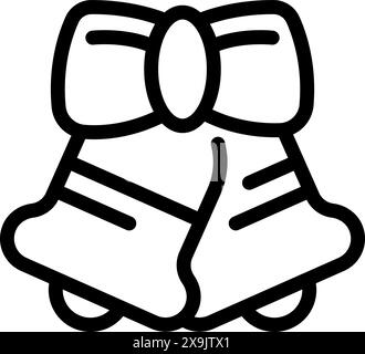 Art de ligne noir et blanc de deux cloches festives liées avec un arc décoratif, adapté aux conceptions de vacances Illustration de Vecteur