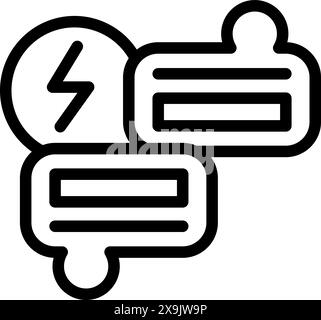 Simple icône de dessin au trait d'une batterie et bulle de parole représentant les concepts d'énergie et de communication Illustration de Vecteur