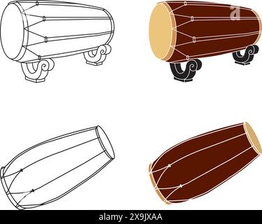 Icône de Kendang, instrument de musique traditionnel indonésien, conception de symbole d'illustration vectorielle Illustration de Vecteur
