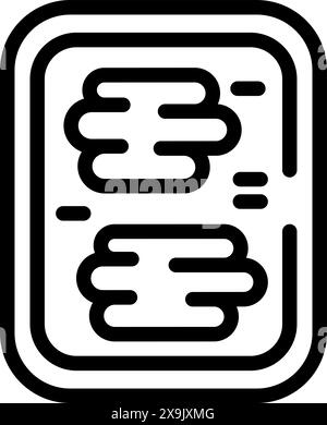 Icône vectorielle de contour noir présentant une illustration de documents papier empilés dans un rectangle Illustration de Vecteur