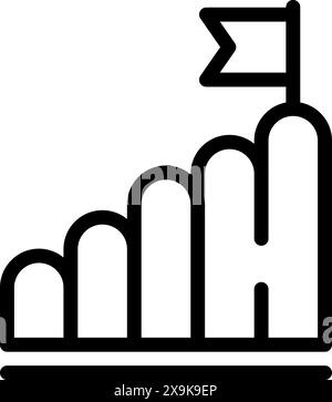 Icône de ligne représentant la croissance de l'entreprise avec des barres ascendantes et un drapeau en haut Illustration de Vecteur