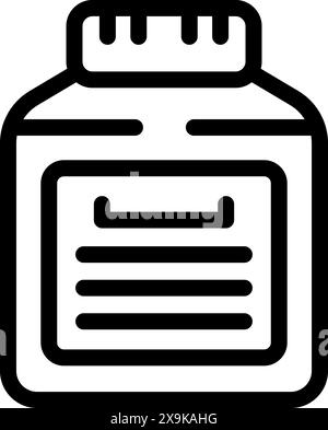 Illustration minimaliste d'un flacon de médicament en noir et blanc, isolé sur fond blanc Illustration de Vecteur