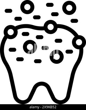 Icône de dessin au trait noir et blanc d'une dent représentant des caries et des caries dentaires Illustration de Vecteur