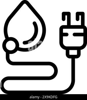 Illustration de l'icône de l'énergie de l'eau avec goutte, fiche et symbole d'alimentation, représentant l'efficacité, la durabilité, et la conservation de l'environnement, dans la conception graphique vectorielle simple noir et blanc Illustration de Vecteur