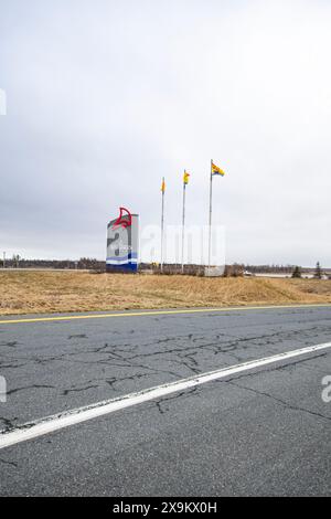 Bienvenue dans la province du Nouveau-Brunswick signe à la frontière entre le Nouveau-Brunswick et l'Île-du-Prince-Édouard à Cape Jourimain, Nouveau-Brunswick, Canada Banque D'Images