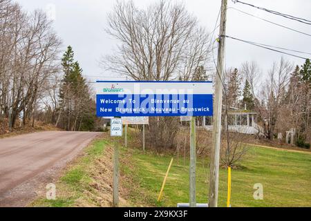 Bienvenue dans la province du Nouveau-Brunswick signe à la frontière Nouveau-Brunswick/Nouvelle-Écosse à Port Elgin, Nouveau-Brunswick, Canada Banque D'Images