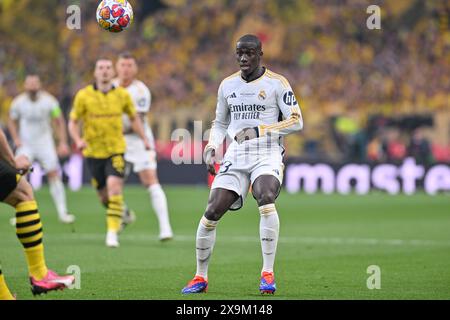 Londres, Royaume-Uni. 01 juin 2024. Ferland Mendy (23 ans) du Real Madrid photographié lors d'un match de football entre le Borussia Dortmund allemand et le Real Madrid CF espagnol lors de la finale de l'UEFA Champions League de la saison 2023-24, le samedi 1er juin 2024 à Londres, Royaume-Uni . Crédit : Sportpix/Alamy Live News Banque D'Images