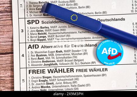 Bavière, Allemagne - 30 mai 2024 : documents électoraux pour l'élection européenne 2024. Focus sur le parti AFD Alternative pour l'Allemagne *** Wahlunterlagen zur Europawahl 2024. FOKUS auf die Partei AFD Alternative für Deutschland Banque D'Images