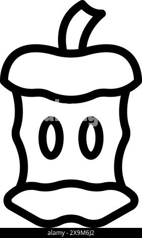 Art de ligne noir et blanc d'un coeur de pomme mignon avec des yeux, montrant une expression émotionnelle Illustration de Vecteur