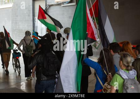 Londres Grande-Bretagne, 1er juin 2024. Les activistes pro-palestiniens défilent dans les rues animées du centre de Londres le jour de la Ligue des Champions de football, jurant de provoquer des perturbations massives dans les rues de Londres jusqu'à ce qu'une Palestine libre soit établie. Helen Cowles / Alamy Live News Banque D'Images