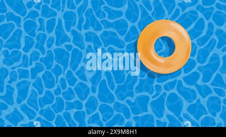 Bannière vacances d'été. Vue de dessus de la piscine. Anneau de natation jaune dans la piscine claire vide. Illustration de Vecteur