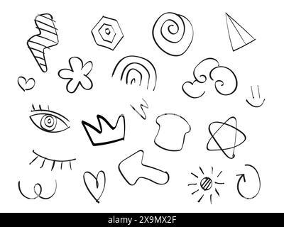 dessin à la main illustration de dessin de décoration graphique moderne collection tendance dessin à la main des yeux arc-en-ciel love étoile forme flèche Illustration de Vecteur