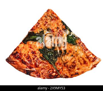 Tranche de pizza pepperoni originale italienne fraîche isolée sur fond blanc. Vue de dessus de tranche de pizza isolé sur fond blanc, avec des oignons, Banque D'Images