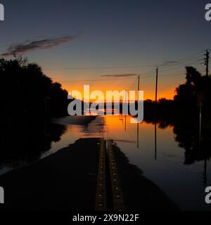 Route inondée après l'ouragan en Floride Banque D'Images