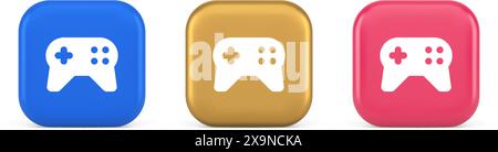Manette de jeu virtuel bouton de connexion joystick Joypad Web app 3d réaliste or bleu et icônes roses. Jeu a commande ELECTRONIQUE jouant dur Illustration de Vecteur