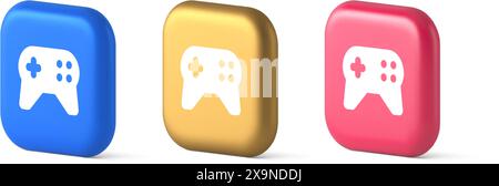 Manette de jeu virtuel bouton de connexion joystick Joypad Web app 3d réaliste or bleu et icônes roses. Jeu a commande ELECTRONIQUE jouant dur Illustration de Vecteur
